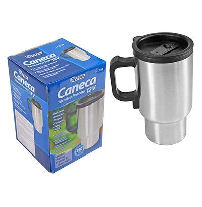 Caneca de inox termica portatil 12v 450ml - Western Menor preço em Caneca de inox termica portatil 12v 450ml - Western