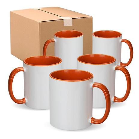 Caneca p/ Sublimação Ceramica Branca c/ Alça Laranja - 36 Unid - Mecolour Menor preço em Caneca p/ Sublimação Ceramica Branca c/ Alça Laranja - 36 Unid - Mecolour