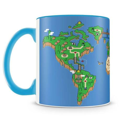 Caneca Personalizada Mapa Mundi Super Mário Bros (Azul) - Amocanecas Menor preço em Caneca Personalizada Mapa Mundi Super Mário Bros (Azul) - Amocanecas