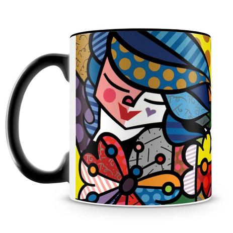 Caneca Personalizada Romero Britto Vitral (Preta) - Amocanecas Menor preço em Caneca Personalizada Romero Britto Vitral (Preta) - Amocanecas