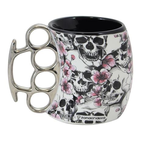 Caneca Soco Inglês 350ml - Caveiras e Flores - Zona Criativa Menor preço em Caneca Soco Inglês 350ml - Caveiras e Flores - Zona Criativa