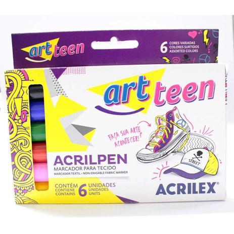 Caneta Art Teen Marcador Acrilpen Tecido Acrilex - 6 Cores Menor preço em Caneta Art Teen Marcador Acrilpen Tecido Acrilex - 6 Cores