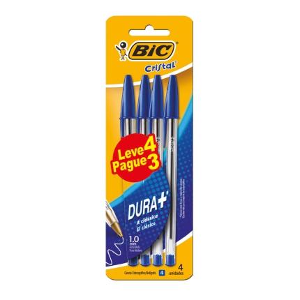 Caneta Esferográfica BIC Cristal Azul 1.0Mm Leve 4 Pague 3 Menor preço em Caneta Esferográfica BIC Cristal Azul 1.0Mm Leve 4 Pague 3