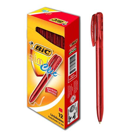 Caneta Esferográfica BIC Retrátil Slim Clic Vermelha CX C/ 12 Un Menor preço em Caneta Esferográfica BIC Retrátil Slim Clic Vermelha CX C/ 12 Un