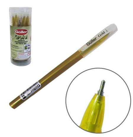 Caneta esferográfica gel dourada 12 unidades - Goller Menor preço em Caneta esferográfica gel dourada 12 unidades - Goller