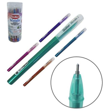 Caneta esferográfica gel metálica 12 unidades - Goller Menor preço em Caneta esferográfica gel metálica 12 unidades - Goller