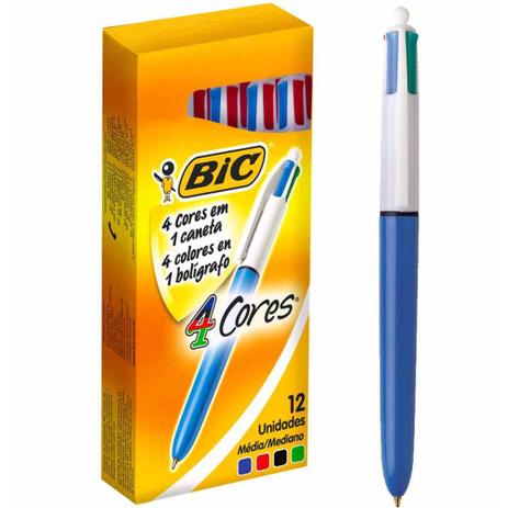 Caneta esferografica retratil 4 cores / 12un / bic Menor preço em Caneta esferografica retratil 4 cores / 12un / bic