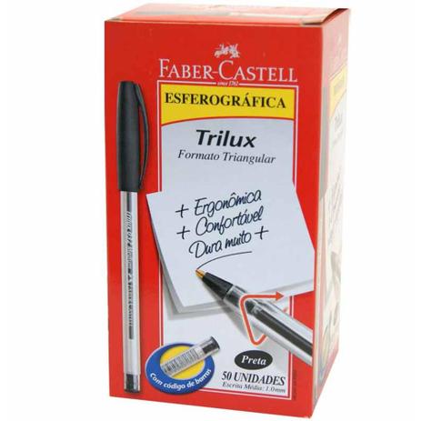 Caneta esferografica triangular trilux 1.0mm preta / 50un / faber Menor preço em Caneta esferografica triangular trilux 1.0mm preta / 50un / faber