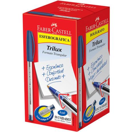 Caneta Esferográfica Trilux Azul 1.0mm c/50 unidades - Faber-castell Menor preço em Caneta Esferográfica Trilux Azul 1.0mm c/50 unidades - Faber-castell