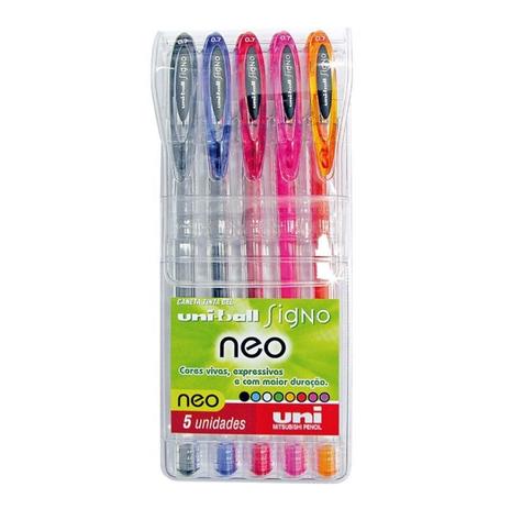 Caneta Gel Signo Uniball Colorido Kit Estojo Com 5 Unidades Menor preço em Caneta Gel Signo Uniball Colorido Kit Estojo Com 5 Unidades