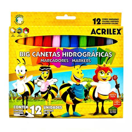 Caneta Hidrocor 12 Cores Big Acrilex Menor preço em Caneta Hidrocor 12 Cores Big Acrilex