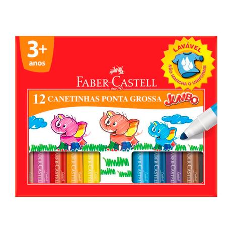 Caneta Hidrocor 12 Cores Jumbo Faber Castell - Faber-castell Menor preço em Caneta Hidrocor 12 Cores Jumbo Faber Castell - Faber-castell