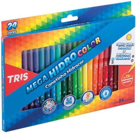 Caneta Hidrográfica 24 Cores Lavável Mega Hidro Color Tris Menor preço em Caneta Hidrográfica 24 Cores Lavável Mega Hidro Color Tris