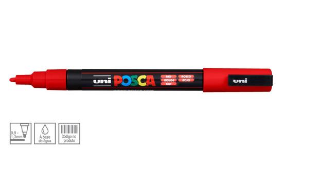 Caneta Marcador Artístico Uni-Ball Posca Fino 1.3 mm Vermelho PC-3M Menor preço em Caneta Marcador Artístico Uni-Ball Posca Fino 1.3 mm Vermelho PC-3M