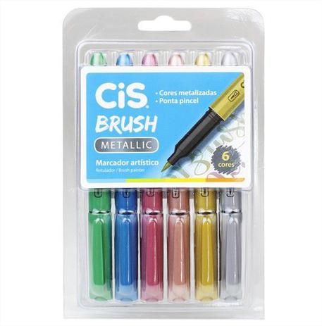 Caneta Pincel Marcador Brush Metallic 6 Cores Metalizadas Cis Menor preço em Caneta Pincel Marcador Brush Metallic 6 Cores Metalizadas Cis