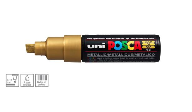 Caneta Posca Uni Ball PC-8K Ponta Biselada Grossa de Acrílico 8 mm - Cor: Gold - Uniball Menor preço em Caneta Posca Uni Ball PC-8K Ponta Biselada Grossa de Acrílico 8 mm - Cor: Gold - Uniball