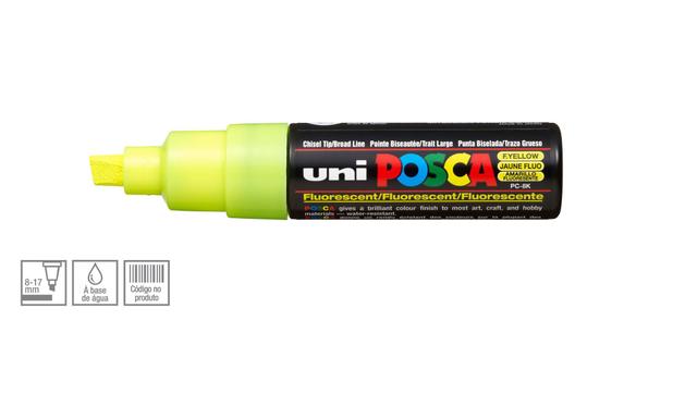 Caneta Posca Uni Ball PC-8K Ponta Biselada Grossa de Acrílico 8 mm - Cor: Yellow Bright - Uniball Menor preço em Caneta Posca Uni Ball PC-8K Ponta Biselada Grossa de Acrílico 8 mm - Cor: Yellow Bright - Uniball