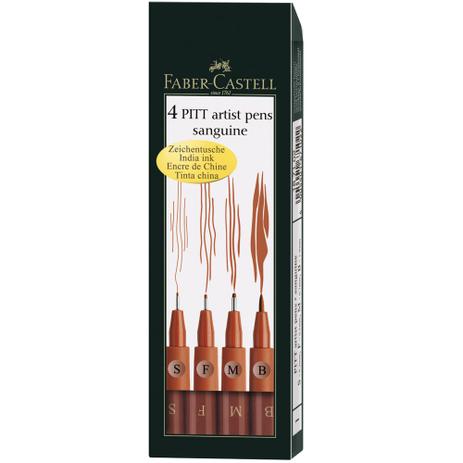 Canetas Pitt Faber-Castell Sanquina - Estojo com 4 Canetas com as Pontas S-F-M-B - Ref 167102 - Faber castell Menor preço em Canetas Pitt Faber-Castell Sanquina - Estojo com 4 Canetas com as Pontas S-F-M-B - Ref 167102 - Faber castell