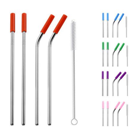 Canudos Aço Inox Ponteira Silicone Reutilizavel Reto Curvo Kit - Ab midia Menor preço em Canudos Aço Inox Ponteira Silicone Reutilizavel Reto Curvo Kit - Ab midia