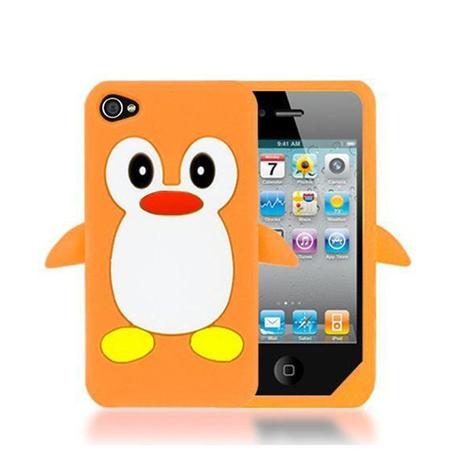 Capa Case para iPhone 4/4S Silicone Pinguim Laranja - X-cell Menor preço em Capa Case para iPhone 4/4S Silicone Pinguim Laranja - X-cell