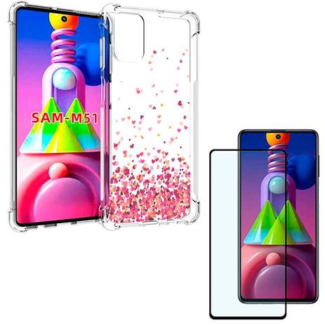 Capa Corações Anti Quedas Galaxy M51 + Película Vidro 3D Temperado - JFO.Comercio