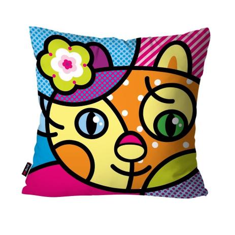 Capa de Almofada Decorativa Avulsa Cores Gato Romero Brito - Pump up Menor preço em Capa de Almofada Decorativa Avulsa Cores Gato Romero Brito - Pump up