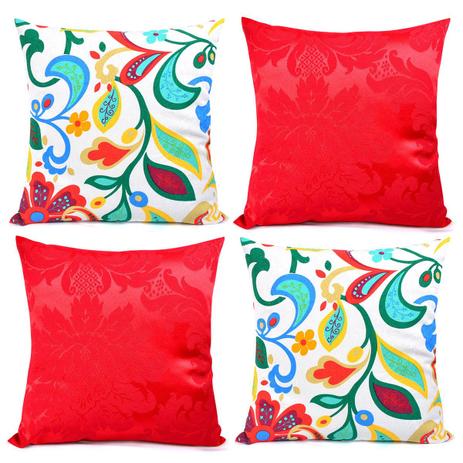 Capa de Almofada Kit 4 Unidades Vermelha Colorida 45cm x 45cm com zíper + Prot. de Braço de Sofá - Moda casa enxovais é boa?