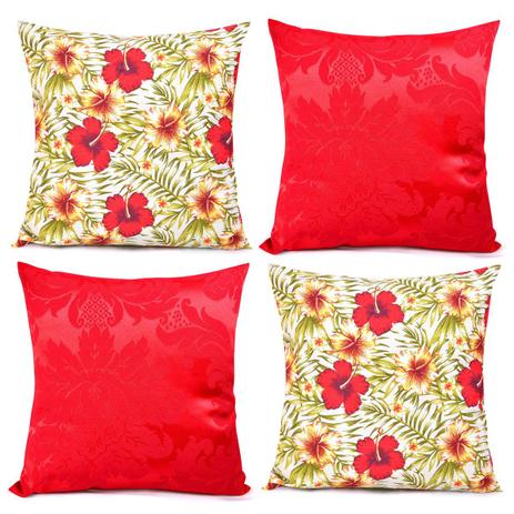 Capa de Almofada Kit 4 Unidades Vermelha Flores 45cm x 45cm com zíper + Prot. de Braço de Sofá - Moda casa enxovais Menor preço em Capa de Almofada Kit 4 Unidades Vermelha Flores 45cm x 45cm com zíper + Prot. de Braço de Sofá - Moda casa enxovais