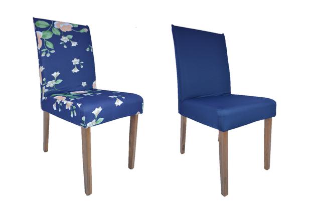 Capa de Cadeira Malha - Composê Azul Marinho / Flores - Kit 8 Capas - 7 Menor preço em Capa de Cadeira Malha - Composê Azul Marinho / Flores - Kit 8 Capas - 7