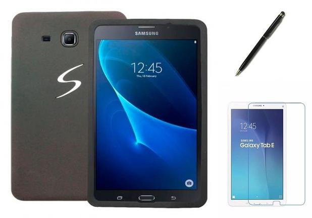 Menor preço em Capa de Silicone Galaxy Tab E - 9.6 Pol modelo: T560/T561  Preto + Pel Vidro e Can Touch - Bd cases
