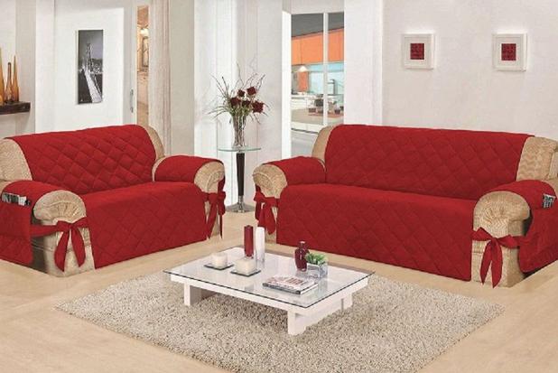 Capa de Sofá Casa Dona Premium Class Vermelho Laço e Porta Controle 2 e 3 Lugares Poliéster Menor preço em Capa de Sofá Casa Dona Premium Class Vermelho Laço e Porta Controle 2 e 3 Lugares Poliéster