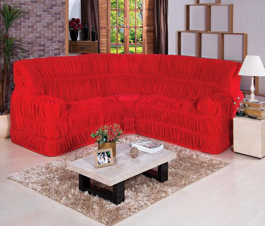 Capa De Sofá De Canto Para Até 6 Lugares Tecido Malha Gel - Vermelho - Borda bordados enxovais Menor preço em Capa De Sofá De Canto Para Até 6 Lugares Tecido Malha Gel - Vermelho - Borda bordados enxovais