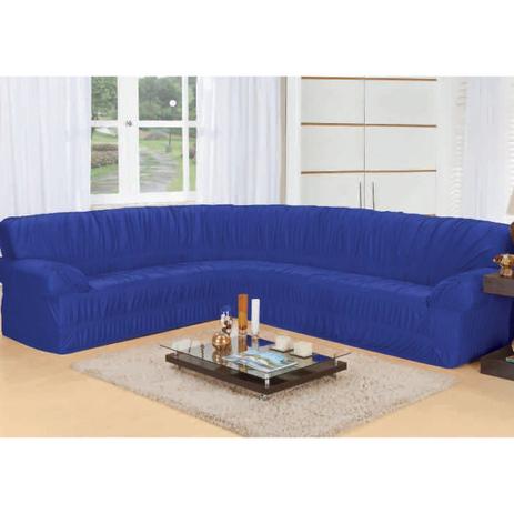Capa de Sofá de Canto Wanda Para 2 e 3 Lugares com Elástico Tecido Malha - Azul - Bell Menor preço em Capa de Sofá de Canto Wanda Para 2 e 3 Lugares com Elástico Tecido Malha - Azul - Bell