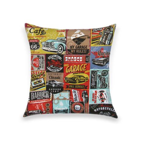 Capa para Almofada em Tecido Jacquard Estampado Automotivo Garagem Retrô Colorido Menor preço em Capa para Almofada em Tecido Jacquard Estampado Automotivo Garagem Retrô Colorido