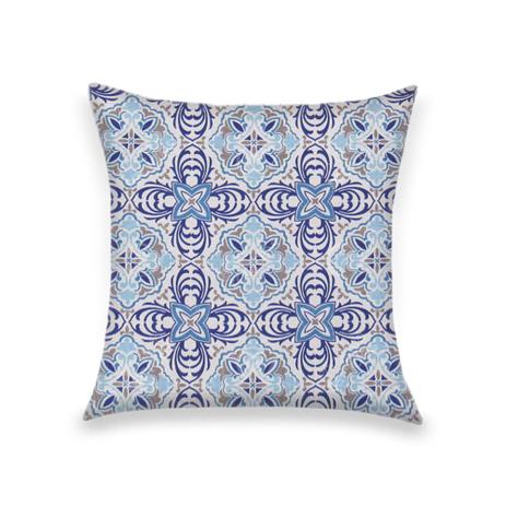 Capa para Almofada em Tecido Jacquard Estampado Azulejo Português Azul Menor preço em Capa para Almofada em Tecido Jacquard Estampado Azulejo Português Azul
