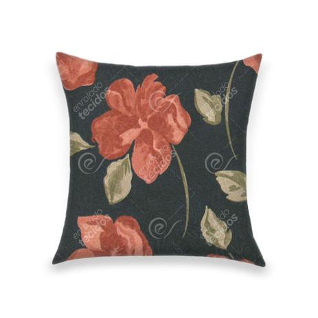 Capa para Almofada em Tecido Jacquard Estampado Floral Fundo Azul Marinho Menor preço em Capa para Almofada em Tecido Jacquard Estampado Floral Fundo Azul Marinho