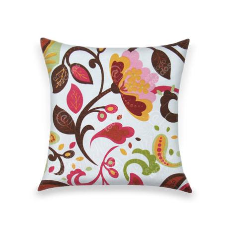 Capa para Almofada em Tecido Jacquard Estampado Floral Laranja e Verde Fundo Branco Menor preço em Capa para Almofada em Tecido Jacquard Estampado Floral Laranja e Verde Fundo Branco