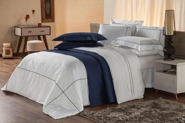Capa para Edredom e Travesseiro Solteiro Duvet Premium Branco e Azul - Plumasul Menor preço em Capa para Edredom e Travesseiro Solteiro Duvet Premium Branco e Azul - Plumasul