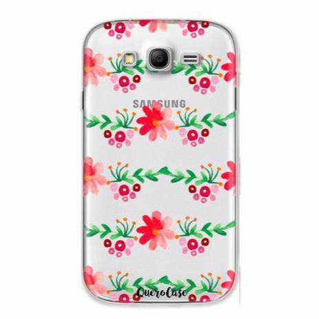 Capa para Galaxy Grand Duos Flores Vermelhas Transparente - Quero case Menor preço em Capa para Galaxy Grand Duos Flores Vermelhas Transparente - Quero case