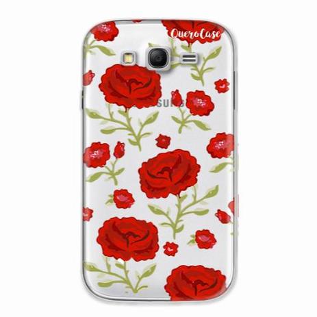 Capa para Galaxy Grand Duos Rosas Vermelhas Transparente - Quero case Menor preço em Capa para Galaxy Grand Duos Rosas Vermelhas Transparente - Quero case