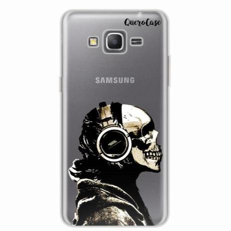Capa para Galaxy Grand Prime Caveira Headphone Transparente - Quero case Menor preço em Capa para Galaxy Grand Prime Caveira Headphone Transparente - Quero case