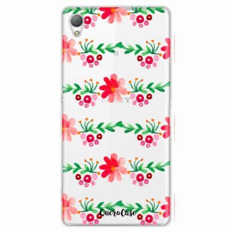 Capa para Xperia Z2 Flores Vermelhas Transparente - Quero case Menor preço em Capa para Xperia Z2 Flores Vermelhas Transparente - Quero case