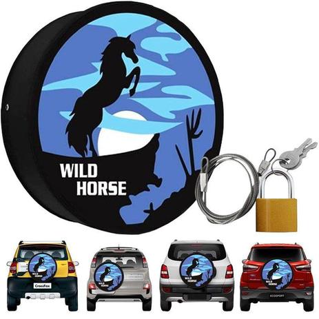 Menor preço em Capa Pneu Roda Estepe Universal com Cadeado Anti Furto Aro 14 à 17 Carrhel 454 Wild Horse Cavalo