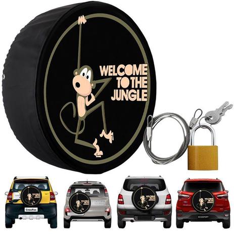 Capa Pneu Roda Estepe Universal com Cadeado Anti Furto Aro 14 à 17 Carrhel 482 Welcome To The Jungle Menor preço em Capa Pneu Roda Estepe Universal com Cadeado Anti Furto Aro 14 à 17 Carrhel 482 Welcome To The Jungle