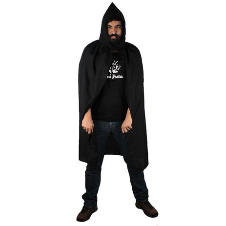Capa Preta com Capuz para Fantasia de Halloween - Aluá festas Menor preço em Capa Preta com Capuz para Fantasia de Halloween - Aluá festas