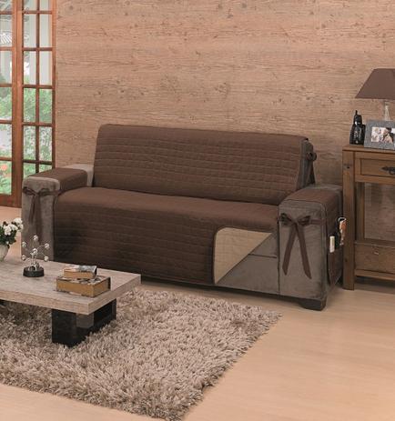 Capa Protetor Para Sofa Dupla Face 3 Lugares Com Laço Marrom Caqui - Mr Menor preço em Capa Protetor Para Sofa Dupla Face 3 Lugares Com Laço Marrom Caqui - Mr