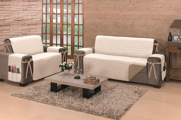 Capa Protetor Sofa Dupla Face 2 E 3 Lugares Com Laço Palha Caqui - Mr é boa?