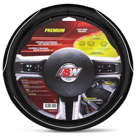Capa Protetora de Volante Premium Preta Com Frisos Cromados Universal Fácil Instalação - Sw Menor preço em Capa Protetora de Volante Premium Preta Com Frisos Cromados Universal Fácil Instalação - Sw