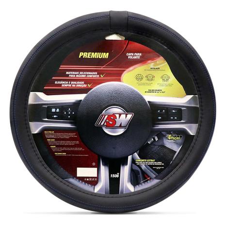 Capa Protetora de Volante Premium Stit Preto Com Costura Azul Universal - Sw Menor preço em Capa Protetora de Volante Premium Stit Preto Com Costura Azul Universal - Sw