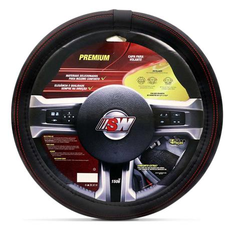 Capa Protetora de Volante Premium Stit Preto Com Costura Vermelha Universal - Sw Menor preço em Capa Protetora de Volante Premium Stit Preto Com Costura Vermelha Universal - Sw